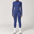 Ensemble de yoga côtelé sans couture bleu marine avec veste manches longues et legging - S / Haut Et Bas / Ensemble 2 pièces (Veste + Pantalon) / Violet Marbré
