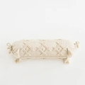 Bohemian lumbar pillow case with beige tufted geometric patterns and decorative tassels - Daman (Cylinder) 30x60cm
