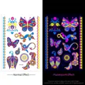 UV fluorescent temporary tattoos featuring butterfly and lizard designs in colorful styles - Fluorescent DWYG-008