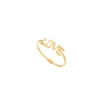 Adjustable gold plated stainless steel open ring featuring a hollow LOVE character design - Hollow LOVE Letter / Gold