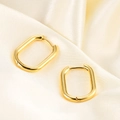 Minimalist 18K gold plated hollow rectangular geometric hoop earrings with polished finish - Geometric Rectangular Hoop