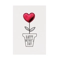 Carte de fête des mères avec un cœur rouge 3D métallique et texte Happy Mother's Day - Cœur Fleur