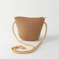 Cute children's straw tote bag with shoulder strap for summer beach vacation - Khaki Small Bag (14*12cm)