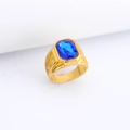 Men's gold alloy ring featuring a large rectangular blue faceted stone and dragon relief - Gold & Blue