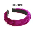 Braided velvet headband in rose red color featuring thick twisted three-strand design - Rose Red