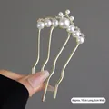 Pic à cheveux doré en U avec perles élégantes et strass brillants style papillon chic - Style Couronne à Sept Perles (156#) / Or