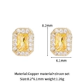 Sparkling yellow square zircon stud earrings with gold plating and size measurements - 8.2x6.1mm / Light Yellow