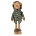 Orsetto di Natale in peluche con cappotto verde lavorato a maglia e stivali - Stile Felpa con Cappuccio con Bottone in Legno / Orso Regolare (Giacca a Righe Verdi e Grigie)