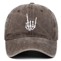 Detailed embroidery of a skeleton hand on a washed cotton baseball cap in charcoal gray - One Size / Coffee