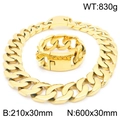 Conjunto de joyas de cadena cubana dorada pulida con collar grueso y pulsera a juego - Conjunto Color Oro (KS223988-KJX)