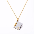 Collar minimalista con colgante de libro bicolor, recorte de corazón y cerradura - Oro y Plata
