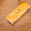 Yellow cartoon stationery pencil box with smiley face and secure snap closure - Emoji Style / Orange