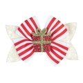 Kerst haarspeld met rood-wit gestreept lint en een gouden glitter strik als ondergrond - 3# Rode Geschenkdoos Stijl
