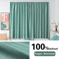 Mint green 100% blackout curtain with velcro installation for bedrooms and living rooms - Black Beni 100% Blackout [mint Green]