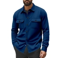 Slim fit dark blue men's shacket jacket with lapel collar and double chest pockets - S / Royal Blue