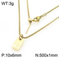 Golden titanium steel box chain necklace featuring a square pendant with letter E engraving - Gold Letter E Style (KN293697-Z)