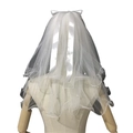 White double-layer bridal veil with satin bow and delicate pearls on a mannequin - 2 Layers 60-80cm / Off White with Pearls