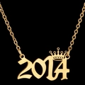 Golden 2014 year number pendant necklace with crown detail and minimalist chain link - 2014 / Gold