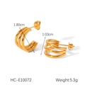 Detailed view of triple-layered 18k gold plated stainless steel hoops with dimensions - Triple C-Shape Gold Style (HC-E10072)