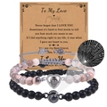 Dettaglio di bracciali con perline e proiezione Ti Amo in 100 lingue con carta regalo - Pietra Opaca e Diaspro Zebra Rosa