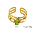 14K gold plated layered ring featuring four green round zircons with a hammered texture - Green Four Stone Multi-layer Style (YTR2405134-3)