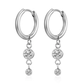 Vintage silver titanium steel hoop earrings featuring double round cubic zirconia stones - Bezel Set Double Zircon Pendant / Silver