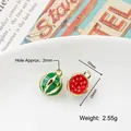 Watermelon alloy pendant charm for DIY earrings featuring red and green enamel finish - 32# Watermelon