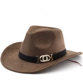 Classic dark brown western cowboy felt hat with vintage silver buckle and black band - M (56-58cm) / Coffee