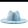 British style wide brim jazz hat with light blue and white tie-dye marble felt texture - Blue Tie Dye