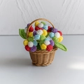 Handmade crochet puff flowers in a wicker basket for colorful desktop decoration - Mini Basket-Colorful Flower