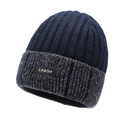 Winter knit beanie in navy blue and heather grey colors with stylish logo patch - One Size / Navy Blue
