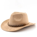 Dettaglio ravvicinato di cappello da cowboy in finta pelle scamosciata kaki con perle - M (56-58cm) / Cammello