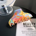 Large colorful acetate hair claw clip with vibrant marble oil painting texture on black leather - Colorful 10cm