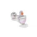Cartoon Barbell Piercing mit orangem Zirkon und lichtdurchlässigem rosa Herz-Anhänger - Weißgold/Rosa