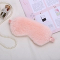 Plush pink sleep eye mask with satin elastic band on elegant home decor setting - Yellow-Pink