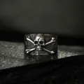 Gothic skull crossbones ring for men in antique silver finish with oxidation detail - Pirate Crossbones Skull