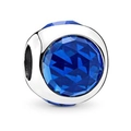 Silver bead charm with large faceted blue gemstone for DIY charm bracelets - Blue/Silver