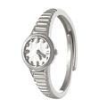 Silver watch-style ring with adjustable open band and white mother-of-pearl dial - Silver Non-Stone Round Face (7926)