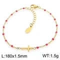 Golden stainless steel cross bracelet featuring delicate red bead accents and adjustable chain - Gold & Wine Red