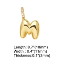 Detailed dimensions of gold letter M pendant with crystals and heart-shaped bail - Gold - Letter M