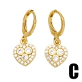 Fashionable gold heart hoop earrings with sparkling cubic zirconia pavé for women - Style C-Micro-pave Heart