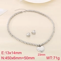 Polished silver heart jewelry set with beaded necklace and matching stud earrings - Steel Color KS222238-Z (Necklace + Earrings) / Steel
