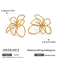 Detailed view of flower-shaped stainless steel earrings with measurements and features - Gold Flower Style (JDE0312011) / 18K Gold