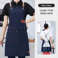 Navy blue waterproof canvas apron with adjustable leather straps and utility pockets - A11 Style/Cross Back / Blue