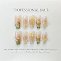 Hand-painted tulip press-on nails in pink gradient with 3D floral accents - Extra Small (XS) / Hand-painted Tulips