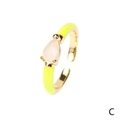 Adjustable gold ring featuring yellow enamel and a pink pear-cut gemstone inlay - Opaline Water Drop / Yellow