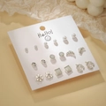 10-pair set of silver metal heart and pearl stud earrings on a white display card - Geometric Metal Pearl Style (E1962-1)
