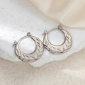 Silver stainless steel hoop earrings with textured leaf vein pattern for women - O-Shape Carved Earrings (0192)