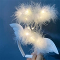 Glowing white angel feather headband with warm LED lights and small side wings - White Angel LED White Light