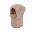 Winter fleece-lined integrated knitted balaclava hat with ear flaps in beige - Khaki